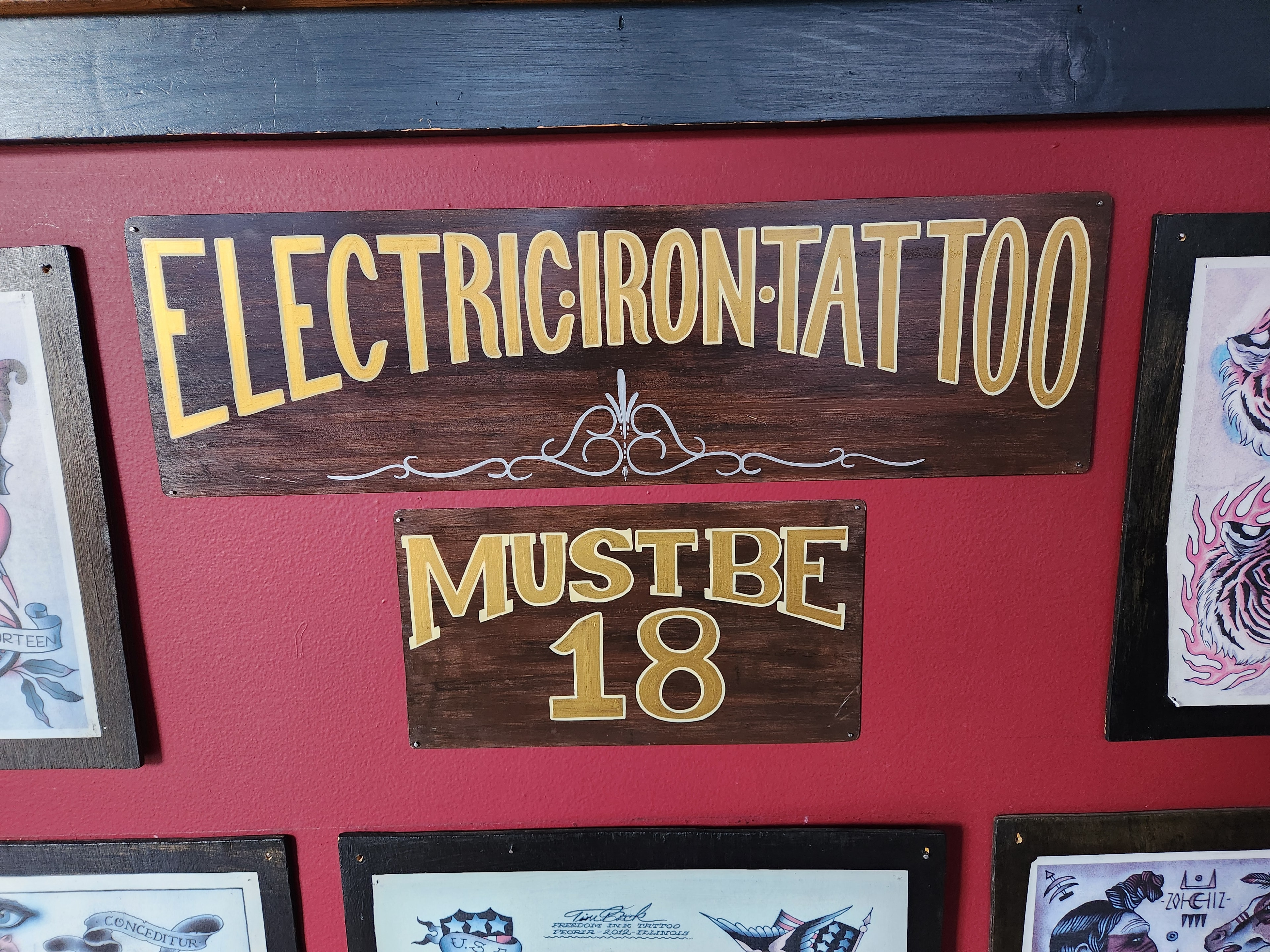 Electric Iron Tattoo shop sign — Must Be 18